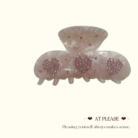 Pink Rhinestone-Embellished Heart Acetate Hair Claw Clips - Vintage Sweet Style