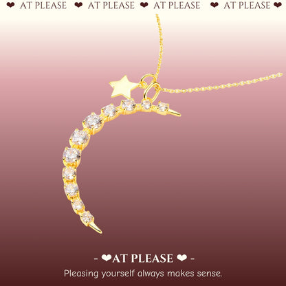 S925 sterling silver star and moon pendant necklace with 18k gold plating and diamond accents, celestial jewelry for women

