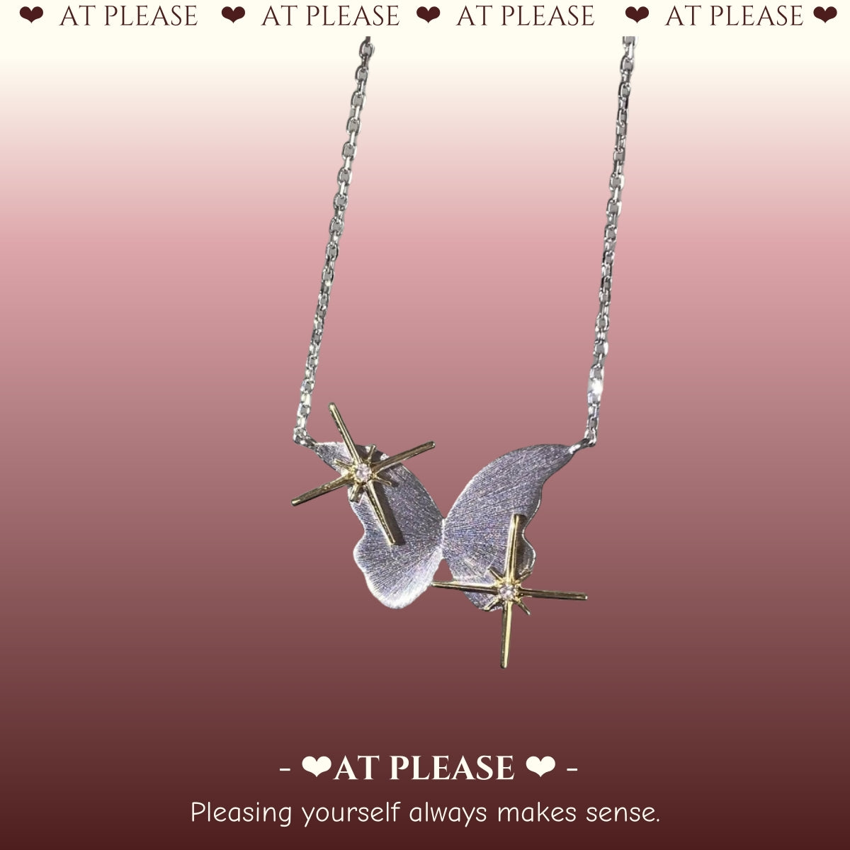 Vintage Four-Pointed Star and Butterfly Necklace in S925 Sterling Silver on Model